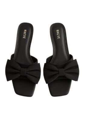 Maeve by Anthropologie Bow Micro Wedge Sandals in Black Size10 NEW